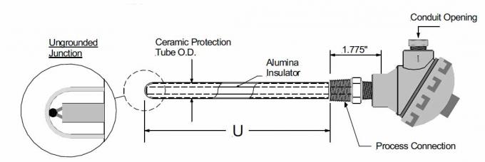RDT en céramique de thermocouple de tube de protection, Assemblée de thermocouple en métal Nobel de platine