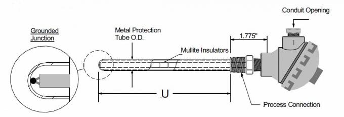 Assemblée de thermocouple de capteur de RDT de thermocouple de métal non précieux avec le tube de protection en métal